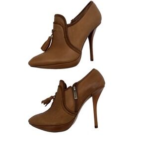 Pedro‎ booties heel  woman tan, tasseled, edgy, bohemian side zip size 7 -Y2K